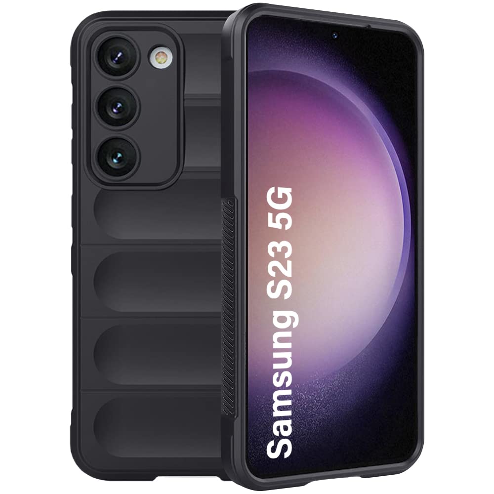 TheGiftKart Liquid Silicon Back Cover Case for Samsung Galaxy S23 5G | Military Grade Protection with Shockproof 10X Airbags | Micro-Fibre Cloth On Inner Side | Anti-Slip Grip Built-in (Matte Black)