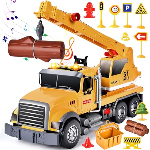 Aragallant Camión Grúa Juguete, Grúa Carro de Construcción con Sonidos, Camiones Grandes de Juguete, Vehículo Juguete, Camión de Construcción, Coche de Ingeniería, Regalos para Niños de 5 6 7+ años