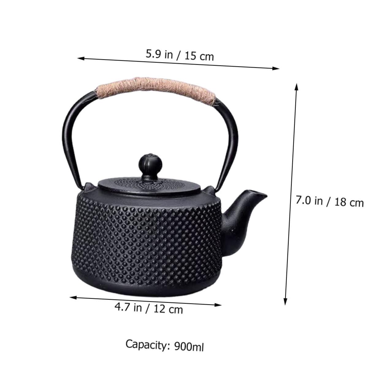 Tetera de Hierro Negra de 900ml Asa, Estilo Japonés