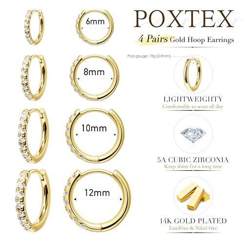 Image of Small Gold Huggie Hoop Earrings Set for Women Men Hypoallergenic 14K Plated Stack Cartilage Earrings, Sterling Silver Multiple Piercing Lightweight Mini Thin Cute Dainty Trendy Jewelry Gifts for Women
