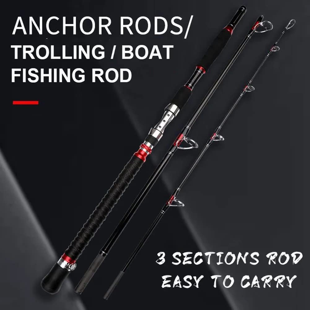 Canne à pêche en Fibre de Carbone à Haute teneur en Carbone Big Game Canne à pêche en Haute mer 1,8 m / 2,1 m 3 Sections Bateau d'eau salée Trolling Thon Sea Bass Canne à pêche (Size : 1.8m)