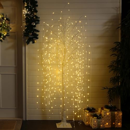 LuxenHome 6FT Lighted Willow Tree, Lighted Trees Christmas Decorations, Prelit LED Weeping Willow...