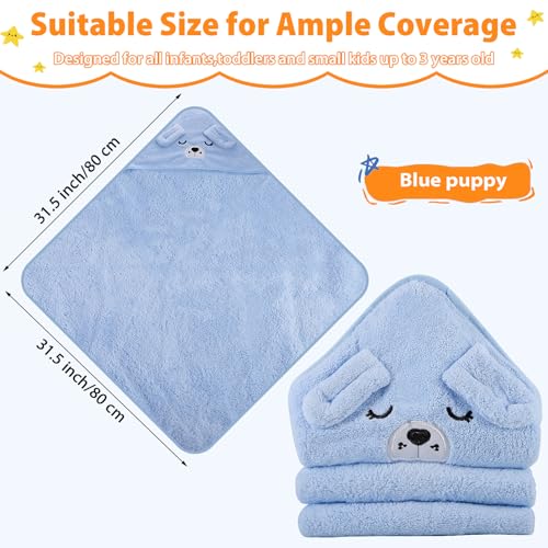 Image of Baby Bath Towel,Ultra Soft Hooded Baby Towel,Toddler Bath Towels with Animal Design,Absorbent Baby Hooded Towel Shower Gifts for Baby Boys Girls,31.5x31.5 inch(Blue Puppy) (Blue Puppy)