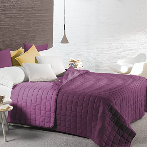 Caleffi - Gesteppte Frühlings-Tagesdecke für französisches Bett - Moderne Farbe Alpenveilchen einfarbig aus Mikrofaser