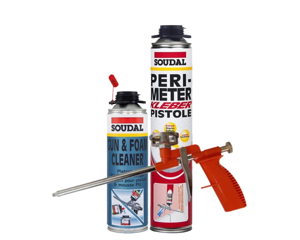 Soudal Zestaw kombi 1 x klej perymetryczny puszka 750 ml + 1 x Soudal środek do czyszczenia PU 500 ml puszka + pistolet do pianki Compact