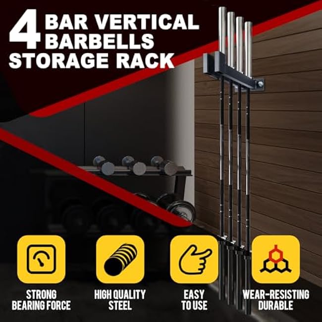 Olympic Barbell Hanger,Garage Gym Bar Wall Rack,Vertical Barbell Mount Rack, Gym Rack Organizer, Home Gym Accessories Hanger, Wall Mount Hooks for Olympic Barbells
