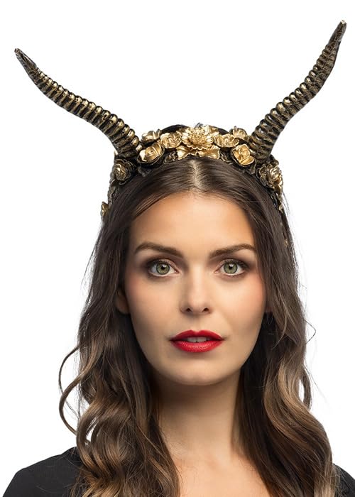 Struts Midsummer Nights Dream Gold Demon Horns Fancy Dress Headband with Flowers