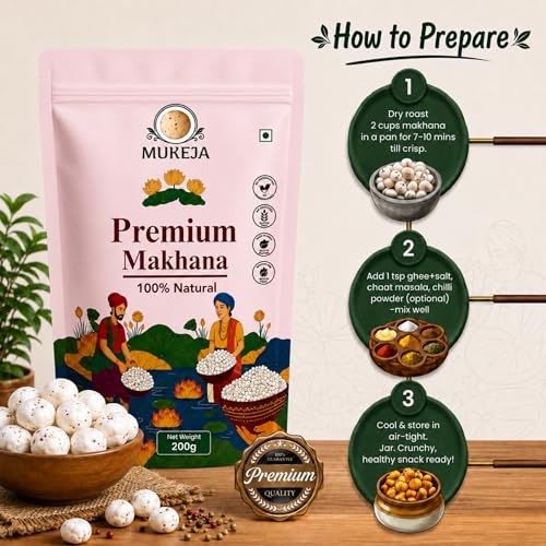 Image of MUKEJA Premium Raw Makhana 200g | Jumbo 6 Suta Phool Makhana | Handpicked Fox Nuts | Healthy Snack