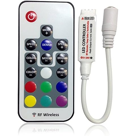 Tesfish DC 5V-24V 12A RGB LED Controller Kit - Inline LED Controller 17-Key RF Wireless Remote for 5050 RGB LED Strip Cover