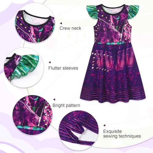 Jurebecia 2Pcs Girls Nightgowns Princess Nightgown Sleepwear Pajamas Flutter Short Sleeves Nightdress Nightie Dress for Kids4