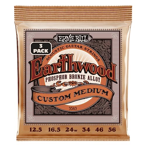 Image of Ernie Ball Earthwood Custom Medium Phosphor Bronze Acoustic Guitar Strings, 3-Pack, 12.5-56 Gauge (P03543)