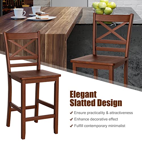 Conjunto de 2 butacos de madera para barra de 25 pulgadas de COSTWAY con respaldo laminado | Madera de caucho maciza, butacos rústicos antiguos con respaldo alto y reposapiés, para isla de cocina, restaurante, cafetería y espresso miniatura 6