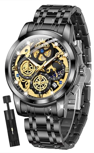 OLEVS Mens Watch Chronograph Luxury Diamond Dress Business Analog Quartz Wrist Watches Stainless Steel Waterproof Luminous