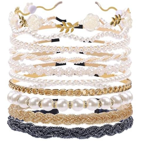 Zifengcer Pearl and Metal Headbands - Beaded No Slip Hair Accessories for Women and Girls, 10 Pack Cover
