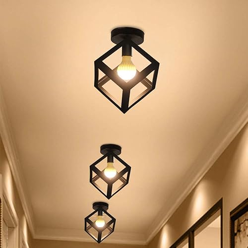 Miniatura 4 de E26 - Lámpara de techo industrial retro vintage de montaje empotrado, iluminación colgante retro, lámpara de techo colgante para pasillo, escalera,