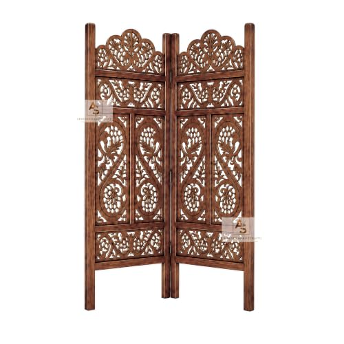 Image of Wooden Partition for Living Room,Divider Wall Room Divider Screen Separator, Wall Panel Divider for Hall | Bedroom |Office | Puja Room | Restaurant S Design (Antique, 4ft 2 Panel)