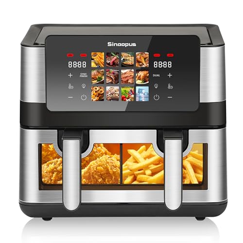 Heißluftfritteuse 2000W mit 2 Kammern XXL 8.5L, Airfryer mit Sichtfenster, LED Touchscreen, 60-200°C, 12 Programmen - Dehydriere, Grillen, Backen ohne Öl, 905