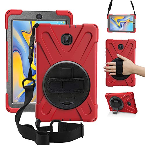 Best Deal 🛒 ZenRich Galaxy Tab A 8.0 (2018) Case, SM-T387 Case with Rotatable Kickstand,Hand Strap & Shoulder Grip, zenrich Heavy Duty Shockproof Cover for Galaxy Tab A 8.0 SM-T387 2018 Version Red