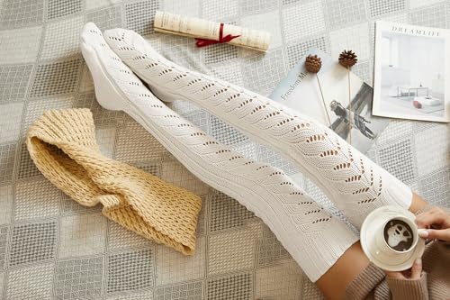Image of Pcavin Thigh High Socks for Women, Long Cable Knit Over Knee Boot Stockings | Extra Long Fit, Cable Knit Texture, Warm Thick Knit, Winter Boot Socks, Cozy Leg Warmers, Sweater Sock Style