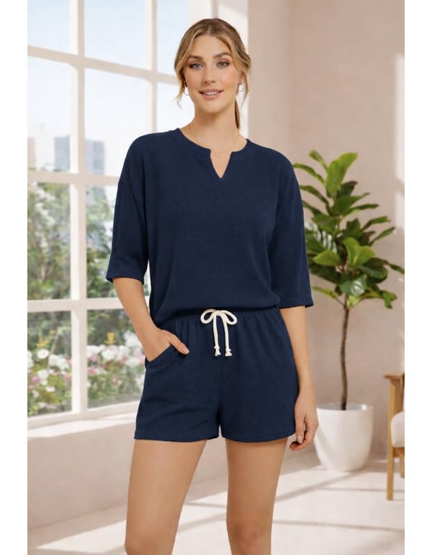 Image of KSHS Women Cotton Night Suit Top & Shorts Set | Loose Fit Printed Nightwear Co Ord Set Stylish Western | Soft Breathable Sleepwear Shorts with Pocket for Women