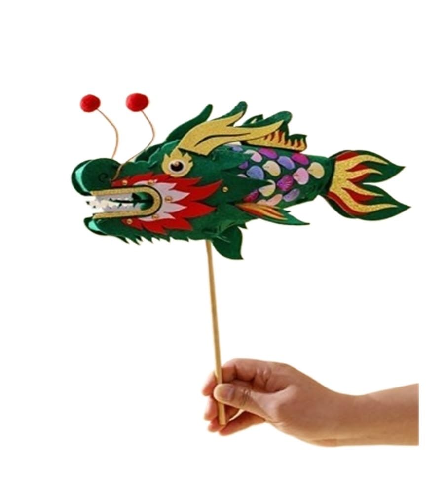 1pcs Mid-Autumn Festival Children's Hand Held Dragon Fish Lantern Handmade Dragon Lantern Material Package New Year(Brown)