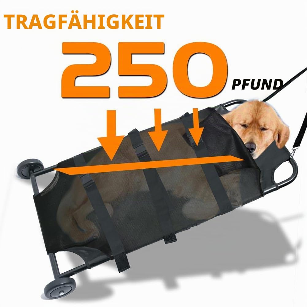 Trage für große Hunde 250lbs 122x66cm Hundetrage mit leisen Rädern Notfall Hundekarre Tierarzt Rettungstrage für Haustiere