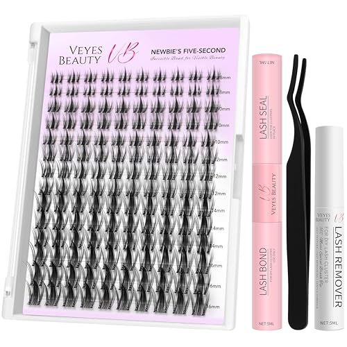 VEYESBEAUTY Pestañas Postizas Newbie's Five-Second Kit Pestañas Pelo a Pelo Com Pegamento y Sellado Lash Cluster Pestañas Individuales (Manga Kit, 8-18mm)