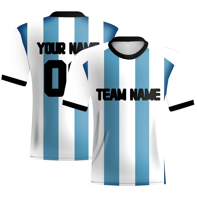 Camiseta de fútbol personalizada para hombre, diseño de rayas blancas y azules, equipo de fútbol de Argentina, personalización, nombre del equipo, logotipo, ropa deportiva para hombre, Blanco