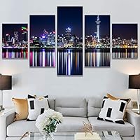 SIGNWIN 5 Panel Canvas Wall Art City Illuminations for Home Decorations Ready to Hang - 60