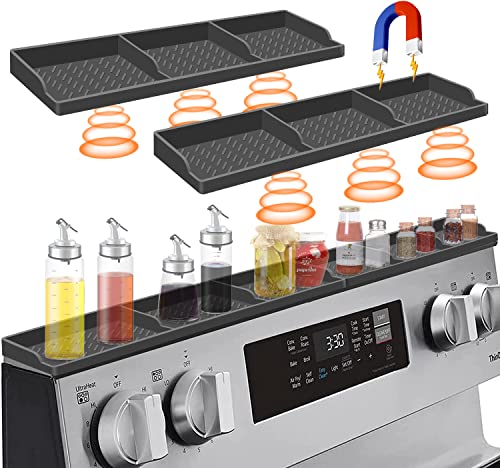 Stove Top Shelf, Magnetic Silicone Over the Stove Spice Rack Shelf, 30 Inch Magnet Kitchen Shelf for Stove Back of Stove Flat Above Stovetop Organizer Storage-Dark Grey