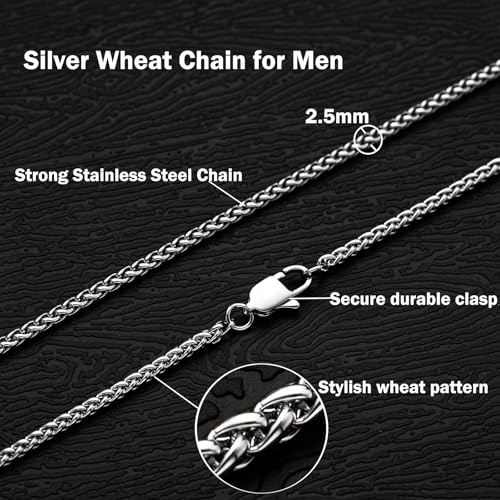 2.5mm/3mm/4mm Silver Stainless Steel Wheat Chain Necklace Jewelry for Men2