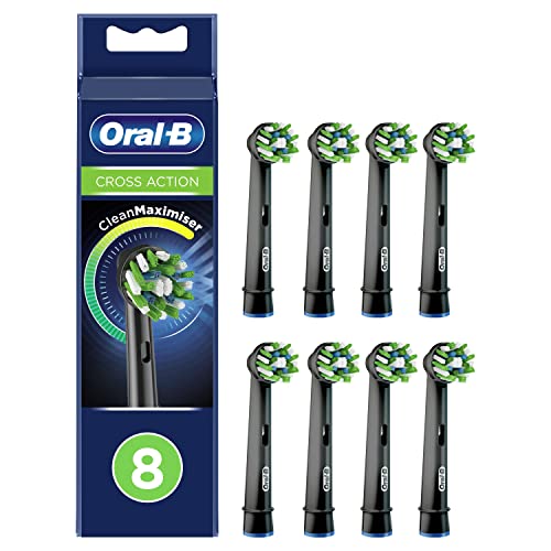 Oral-B CrossAction Clean Maximiser, Brossettes de Rechange, Embout, Pack de 8, Noir, Clean Maximiser pour Brosse à Dents Électrique Jusqu’à 100 % d’élimination de la Plaque Dentaire