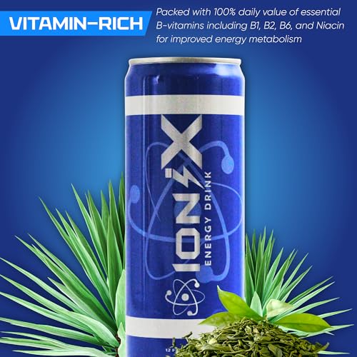 Image of Nootropic Energy Drink - ionix Nootropic Drink to Boost Focus and Mood with Natural Green Tea Caffeine, Vitamins & Prebiotic for Gut Health, Pure Cane Sugar & L-Theanine - 12 fl oz Cans (Pack of 12)