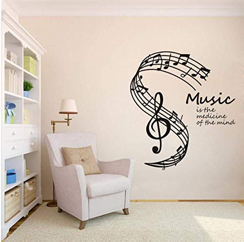 Pegatinas de pared de música es la medicina de la mente Notas musicales Stave Vinyl Decal para el hogar Living 42 * 47Cm