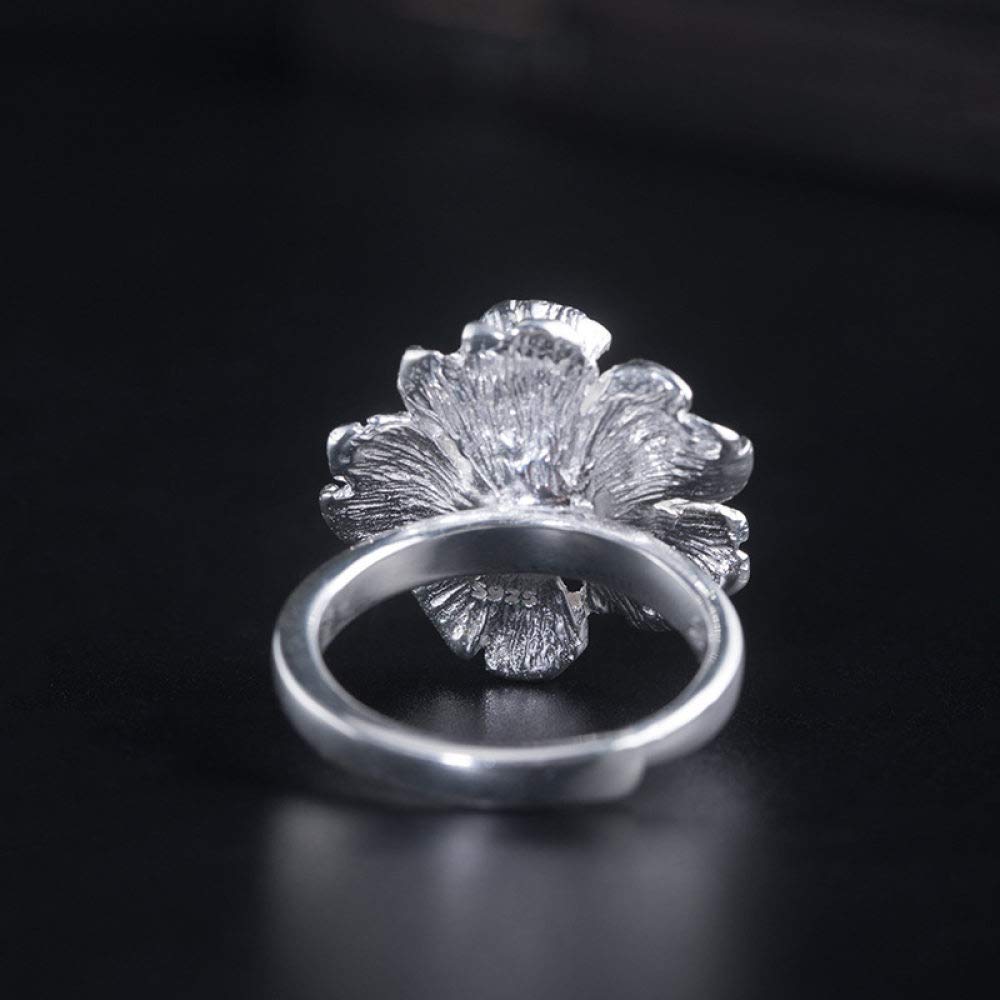 HGJH Anelli d'Argento,S925 Anello in Argento Sterling con Fiore di Peonia Anelli Regolabili Anello Aperto retrò in Stile Cinese Anello in Argento con Ciondolo Eternity Regali per Gioielli per Ragazze
