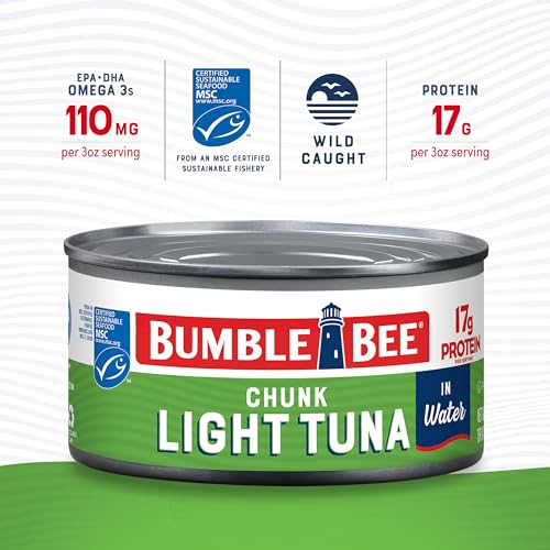 Image of Bumble Bee Chunk Light Tuna In Water, 12 oz Can - Wild Caught Skipjack Tuna - 17g Protein Per Serving - MSC Certified Sustainable Seafood, Non-GMO, Gluten Free, Kosher (Pack of 3)