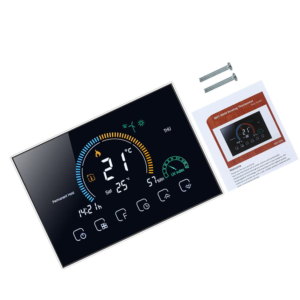 Marhynchus Termostato Inteligente para Casa WiFi Programable Pantalla Táctil Retroiluminada LCD de 4,8 Pulgadas, con Control por Voz y Programación de Seis Períodos 5+1+1, para de (WiFi)