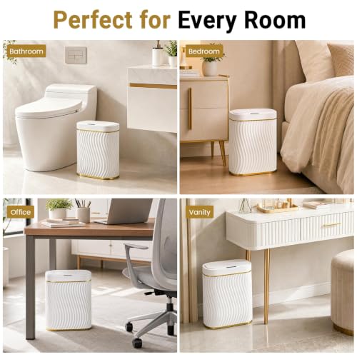 Image of Ogikey Bathroom Trash Can with Automatic Touchless Lid, 5 Gallon Smart Garbage Can Narrow Waterproof Trash Bin for Bedroom, Office, Living Room (5 Gallon-White)