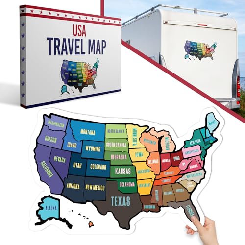 RV State Map Sticker - 11' x 17', Explore & Mark States Visited - UV-Protected Fade Resistant USA Map Decal - Essential Motorhome, Camper & Van Life Accessory