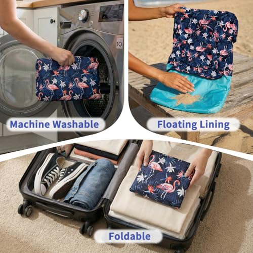 Image of Kasqo Beach Tote Bag for Women, 22L Waterproof Sandproof Medium Packable Travel Bag with Zipper for Pool Gym Shopping