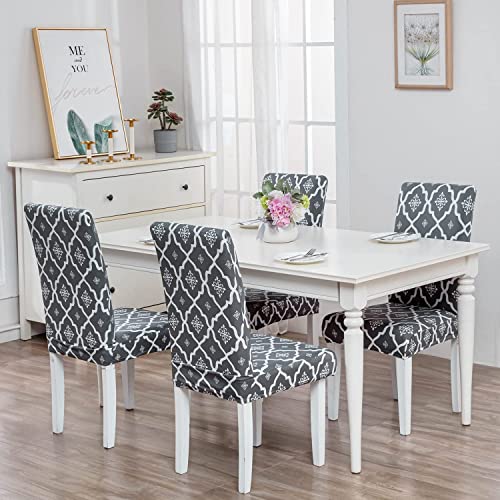 Image of House of Quirk Elastic Chair Cover Stretch Removable Washable Short Dining Chair Cover Protector Seat Slipcover (Pack of 1, Jaipur Grey)