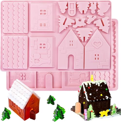 LEGACYCART Gingerbread House Mold Tray, Christams Gingerbread House Baking Tray 3D Christmas Silicone Baking Mold, Silicone Gingerbread House Mold Kit for Candy, Cookies, Chocolate (Pack of 1)