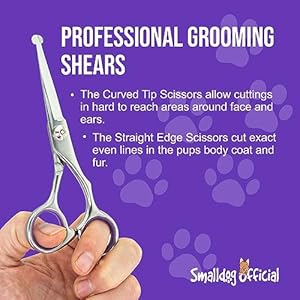 Grooming Scissors, Stainless Steel Dog Shears with Safety Rounded Tip, Dog Grooming Kit, Set of Two Dog Scissors in a Leather Cover, Professional Pet Shears
