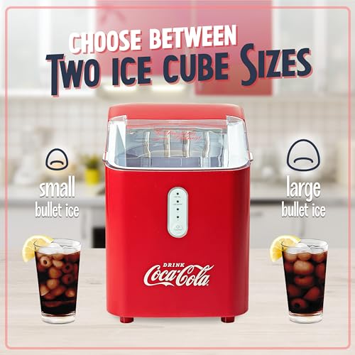 Image of Coca-Cola Automatic Ice Maker, Self- Cleaning, Countertop Size, 26 Pounds in 24 Hours, 9 Large or Small Ice Cubes in 7 Minutes, LED Control Panel, Scoop Included, Perfect for Water Bottles
