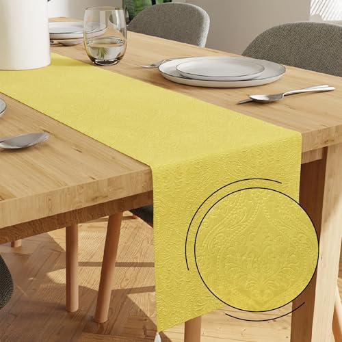 Image of Encasa XO 8 Seater Dining Embossed Velvet Table Runner | Size 32x240 cm | Pale Lime Color with Premium Polyester - Machine Washable
