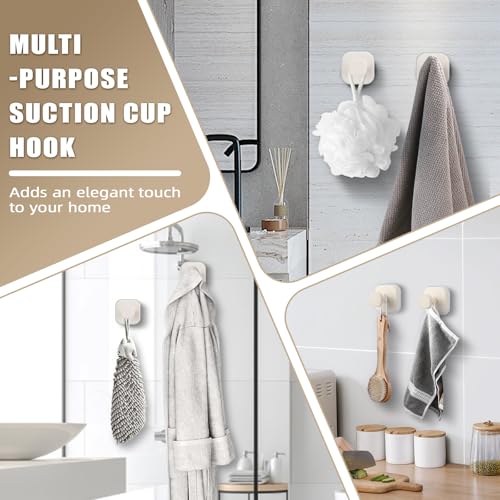 Image of No-Drill Reusable Suction Cup Hooks, Towel, Robe, Loofah, Coat Hook for Glass, Mirror, Tile, Shower, Bathroom, Kitchen & Metal (Smooth, Non-Porous Surfaces) (2, Milk White)