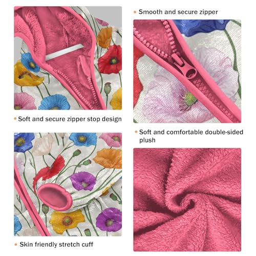 Colorful Poppy Flower Girls Fleece Jacket Girls Fall Jacket Girl Coats Zip Up Hoodie Children Sherpa Warm Outerwear 2-10T3