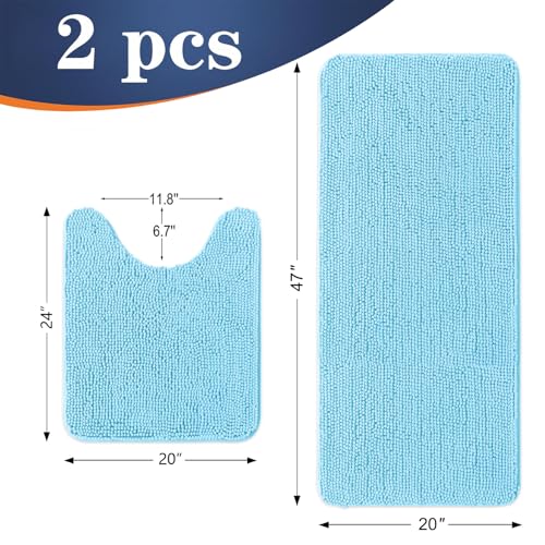 Image of OLANLY Bathroom Rugs Sets 2 Piece, Soft Absorbent Chenille Bath Mats and U-Shaped Contour Toilet Mat Area Rug Set, Machine Washable Bath Carpet, Home Decor Accessories(47 inchx20 inch+24 inchx20 inch, Sky Blue)