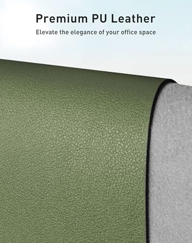 Image of Aothia Faux Leather Desk Mat - Large Mouse Pad, Non-Slip PU Leather Blotter, Waterproof Writing Surface for Office and Home (Olive Green, 40 inch x 24 inch)