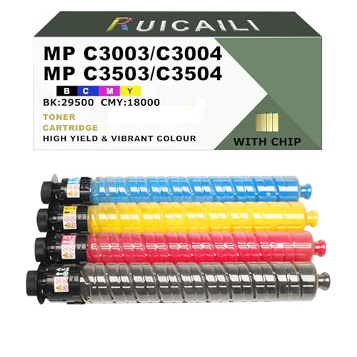 RUICAILI MP C3003 Compatible 841817 841820 841819 841818 Toner Cartridge Replacement Work for Ricoh Aficio MP C3003SP MP C3503SP MP C3004SP MP C3504SP(4, Noir Cyan...